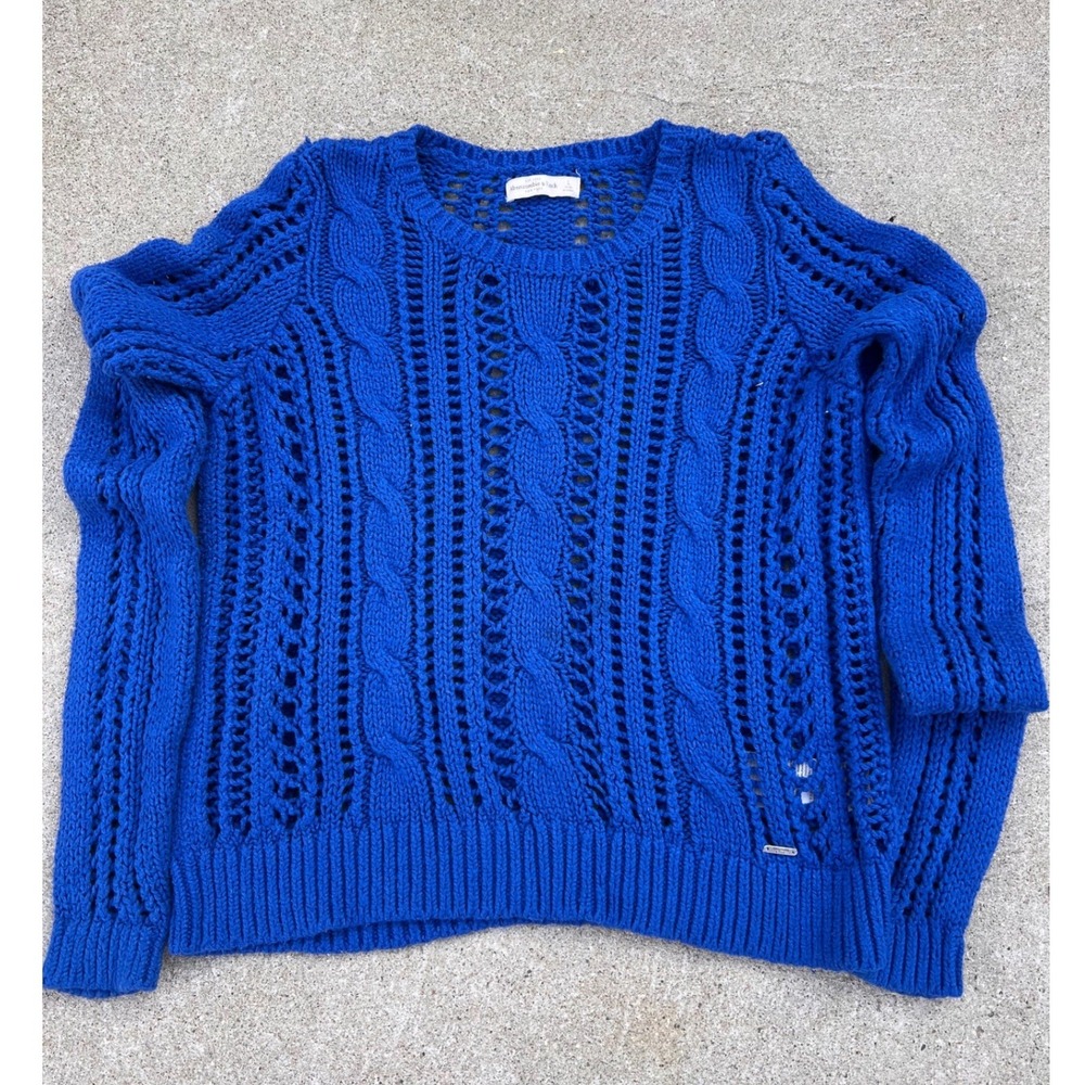 Abercrombie & Fitch Womens Blue Cable‎ Knit Open Weave Knitwear Sweater